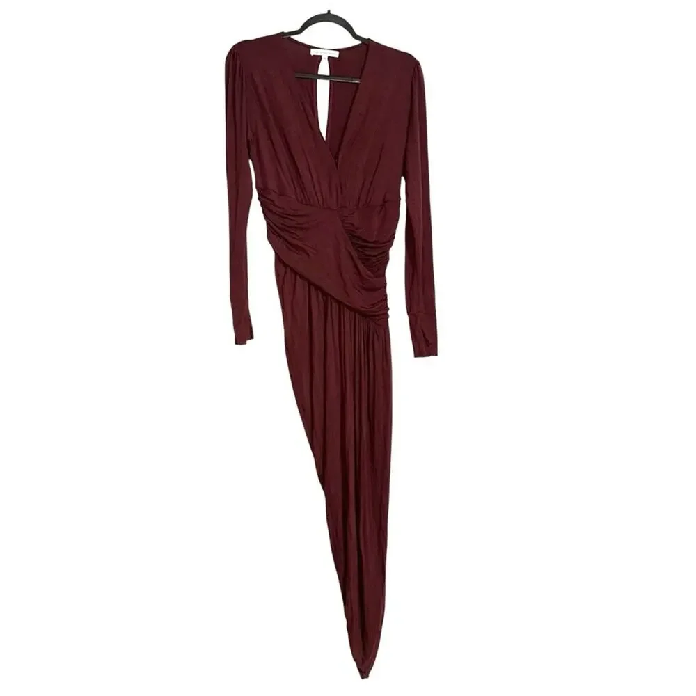 Young Fabulous & Broke Genesis Plunge Long Sleeve Burgundy Dress MEDIUM
